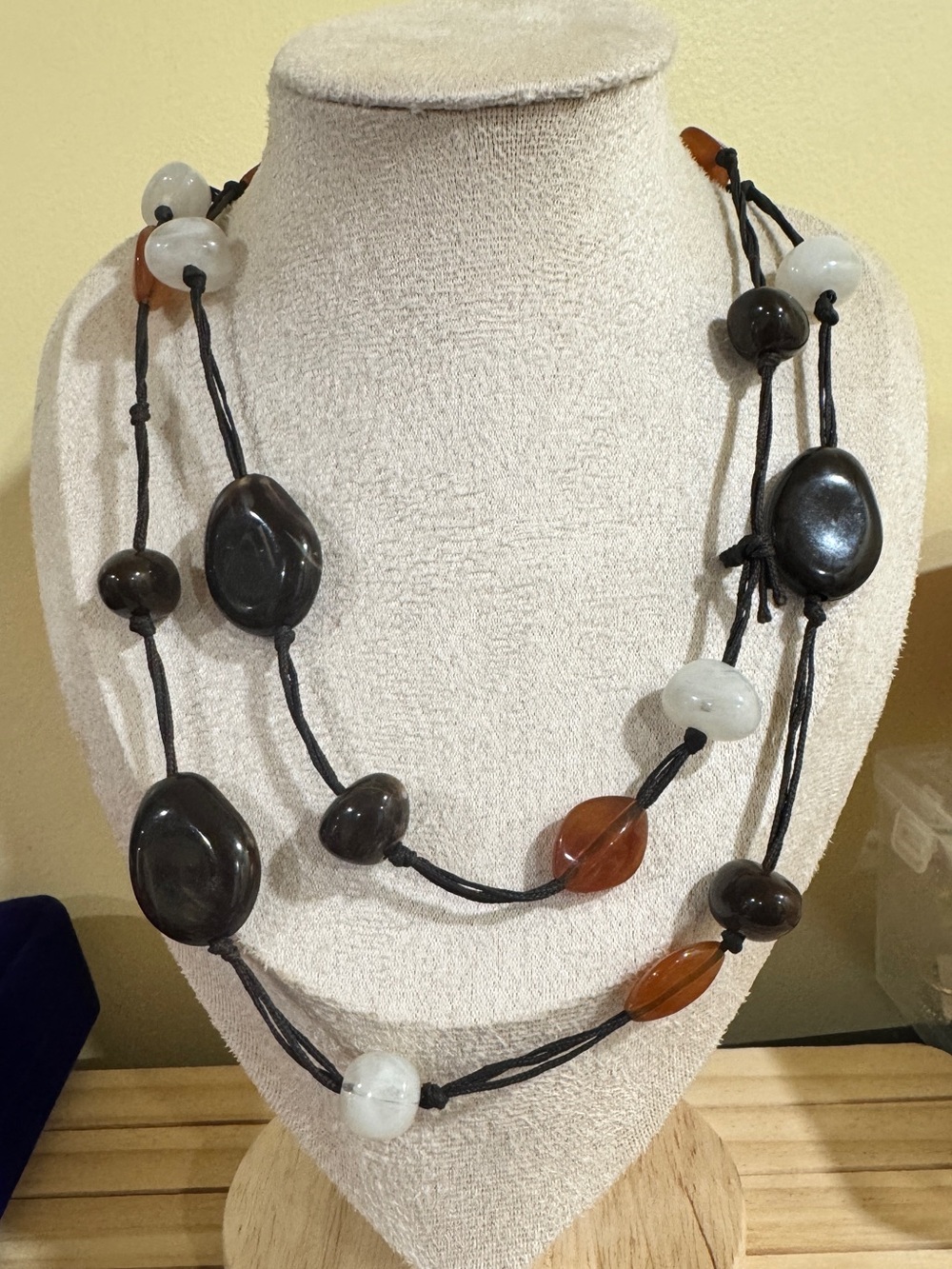 Multi-Strand Black, White & Amber tone Beaded Women's Necklace